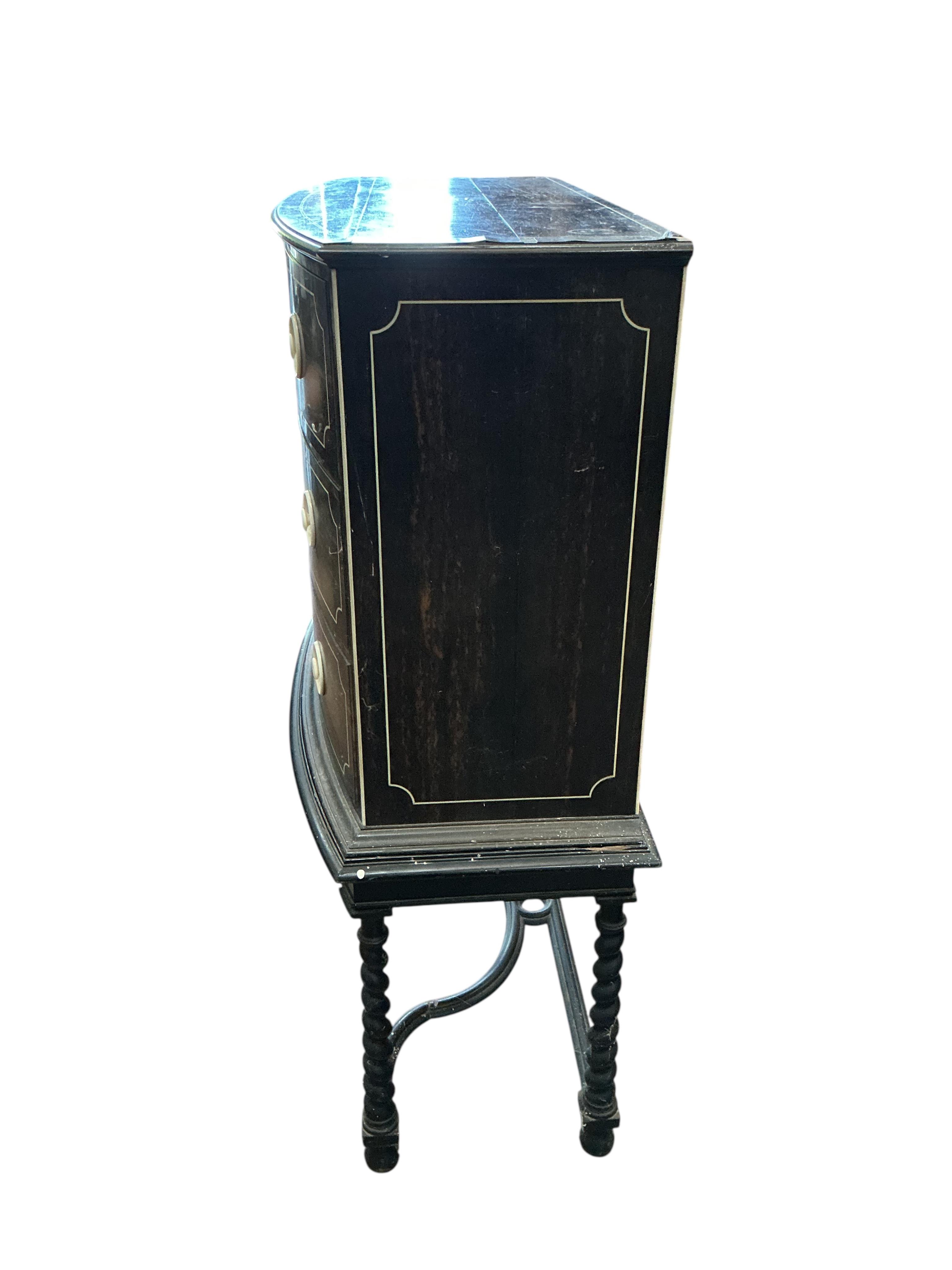 An early 20th century ivory mounted coromandel three drawer bowfront chest, stamped Callow of Mount Street, London